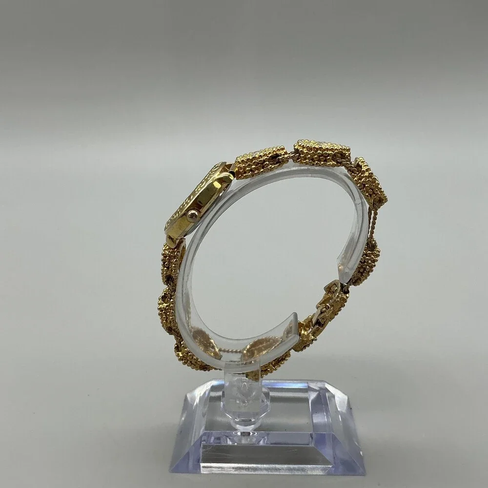 Vintage Lucoral Womens Watch 26mm White Dial Gold Tone Crystals Bracelet 7.75